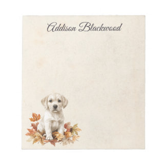 Yellow Labrador Puppy Fall Leaves Personalized Notepad