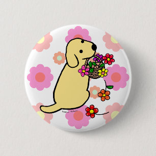 Yellow Labrador Puppy Flower Basket Cartoon 2 Inch Round Button