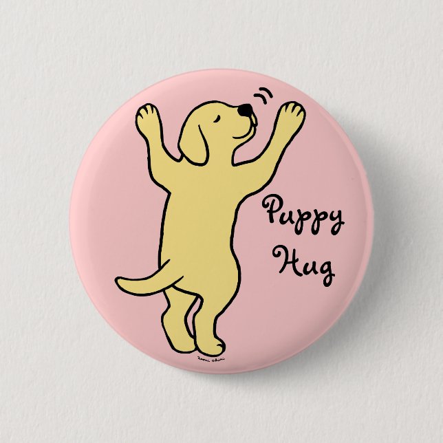 Yellow Labrador Puppy Hug Cartoon 2 Inch Round Button (Front)