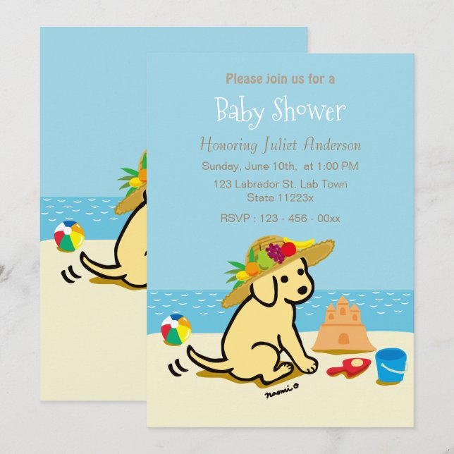 Yellow Labrador Puppy Straw Hat Baby Shower Invitation (Front/Back)