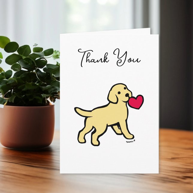 Yellow Labrador Puppy with a Heart Thank You Card (Yellow Labrador Puppy with a Heart Design Thank You Cards for Labrador Owners.  Cute Cartoon Art.)