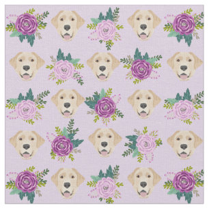 Yellow labrador purple florals pattern fabric