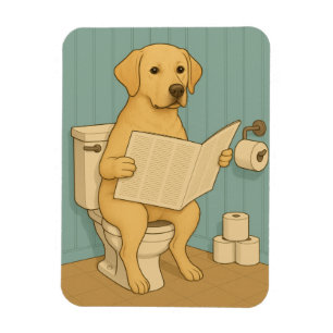 Yellow Labrador Reading Newspaper on Toilet Magnet