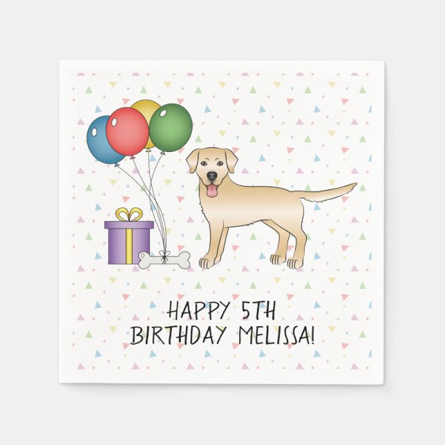 Yellow Labrador Retriever Cartoon Dog - Birthday Napkin (Front)