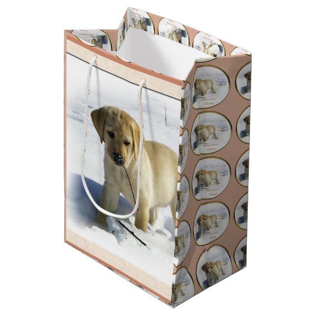 Yellow Labrador Retriever Christmas Medium Gift Bag (Front Angled)