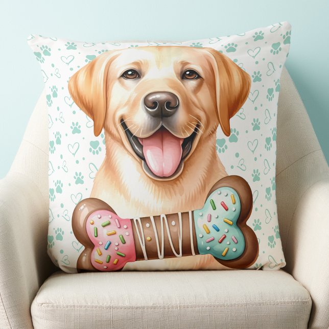 Yellow Labrador Retriever Cute Holiday Puppy Dog  Throw Pillow (Creator Uploaded)