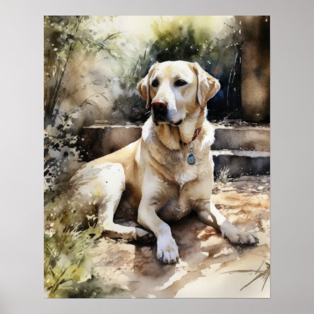 Yellow Labrador Retriever Dog Art Print Poster (Front)