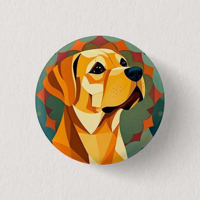 Yellow Labrador Retriever Dog Geometric Art 1 Inch Round Button (Front)