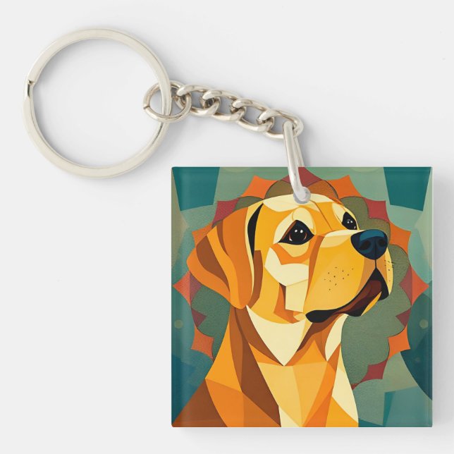 Yellow Labrador Retriever Dog Geometric Art Keychain (Front)
