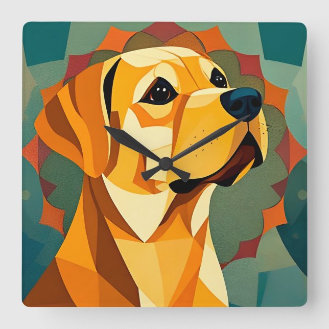 Yellow Labrador Retriever Dog Geometric Art Square Wall Clock (Front)