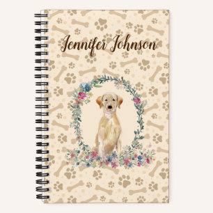 Yellow Labrador Retriever Dog Paw Print & Floral Notebook