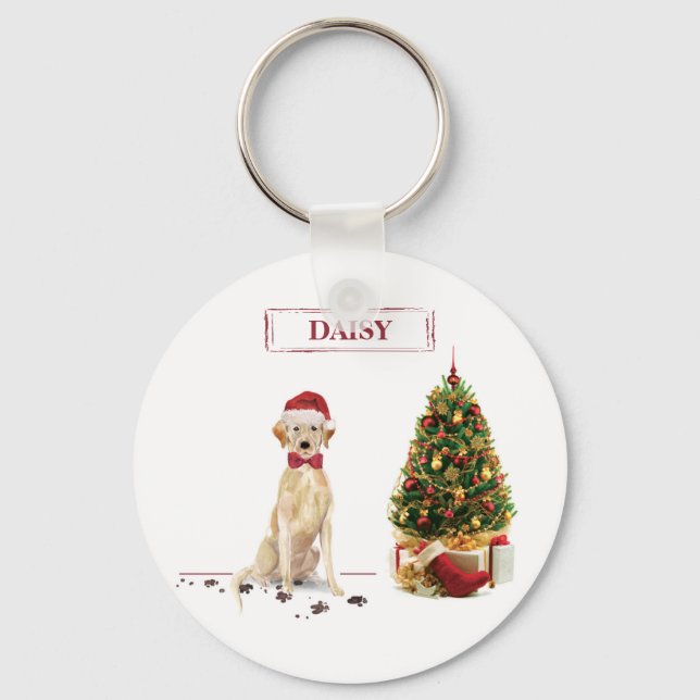 Yellow Labrador Retriever Funny Christmas Dog Keychain (Front)
