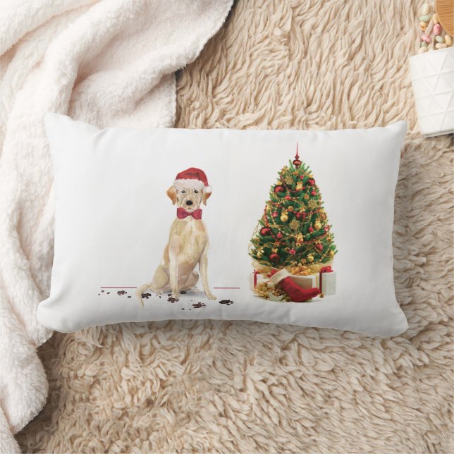 Yellow Labrador Retriever Funny Christmas Dog Lumbar Pillow (Blanket)