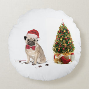 Yellow Labrador Retriever Funny Christmas Dog Round Pillow
