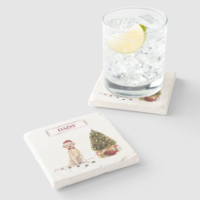 Yellow Labrador Retriever Funny Christmas Dog Stone Coaster (Side)