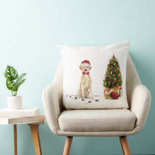 Yellow Labrador Retriever Funny Christmas Dog Throw Pillow