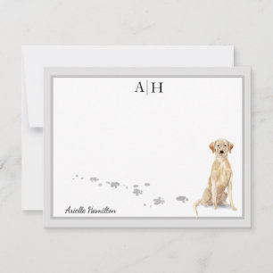 Yellow Labrador Retriever Gray Border Monogram Card