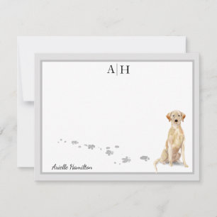 Yellow Labrador Retriever Grey Border Monogram Card
