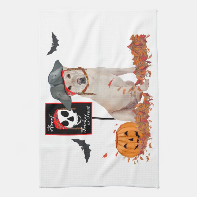 Yellow Labrador Retriever Halloween Kitchen Towel (Vertical)