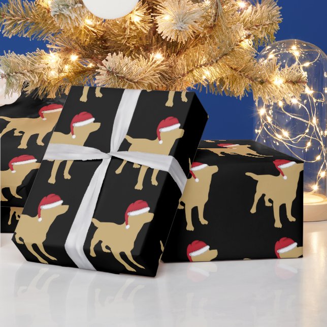 Yellow Labrador Retriever In Santa Hat Christmas Wrapping Paper (Holidays)