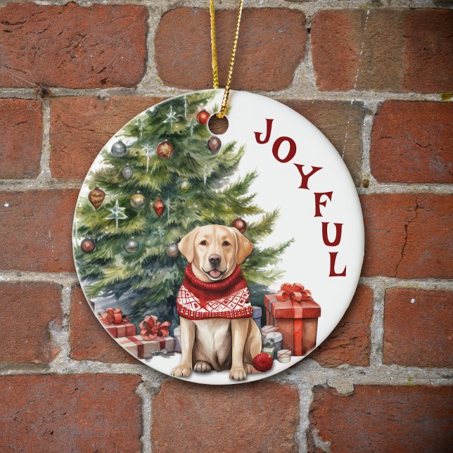 Yellow Labrador Retriever in Winter Sweater Ceramic Ornament (Creator Uploaded)