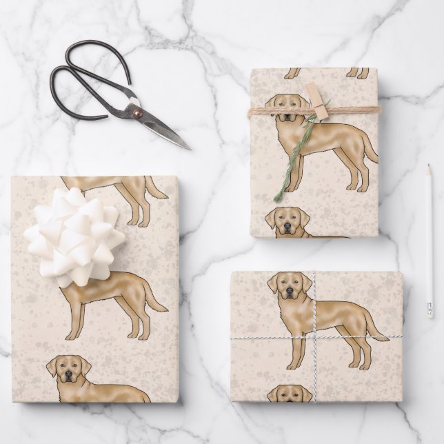 Yellow Labrador Retriever Lab Dog Pattern Beige Wrapping Paper Sheet (Front)