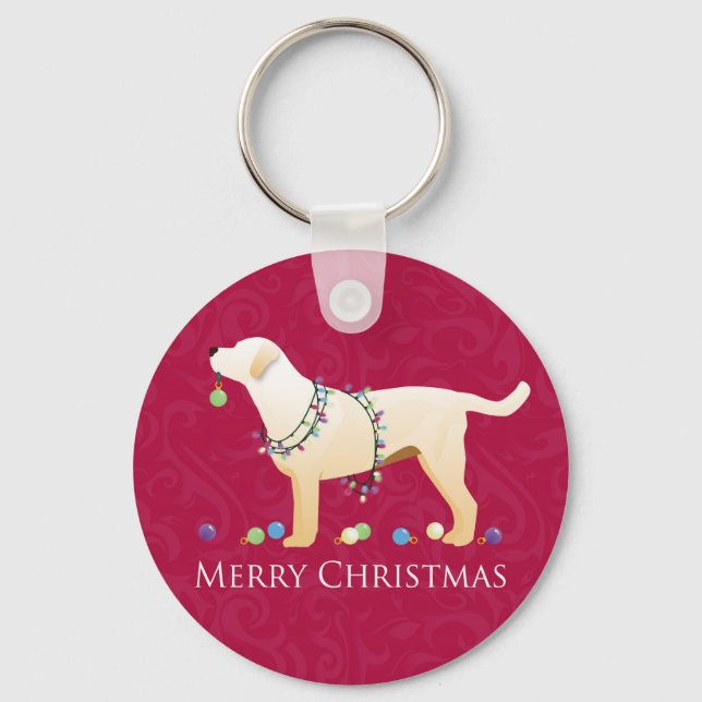 Yellow Labrador Retriever Merry Christmas Design Keychain (Front)