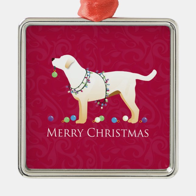 Yellow Labrador Retriever Merry Christmas Design Metal Ornament (Front)