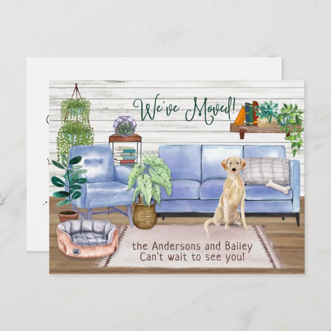 Yellow Labrador Retriever New Home Moving        Announcement Postcard (Front/Back)