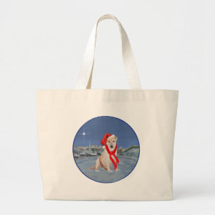 Yellow Labrador Retriever on a Wintry Night Large Tote Bag