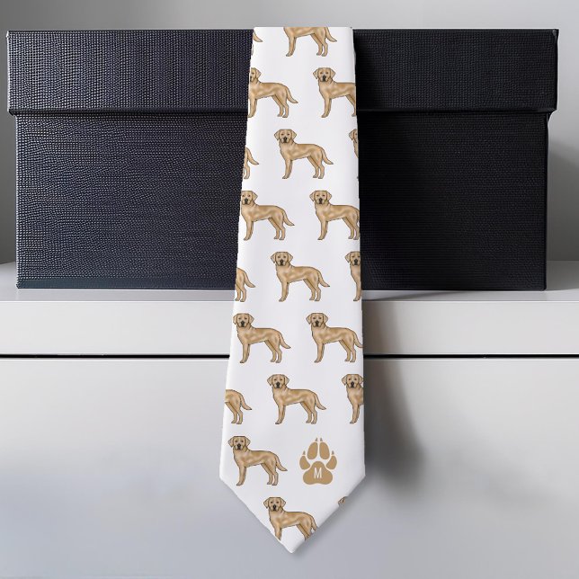 Yellow Labrador Retriever Pattern Custom Monogram Tie (Please note: This image is a digital mockup.)
