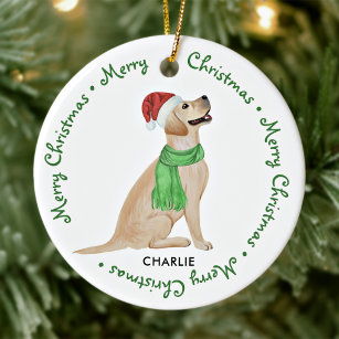 Yellow Labrador Retriever Pet Dog Merry Christmas  Ceramic Ornament