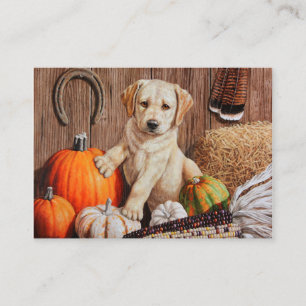 Yellow Labrador Retriever Puppy Dog Pumpkin Autumn Business Card