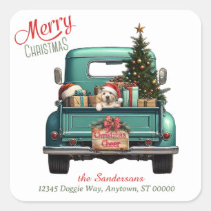 Yellow Labrador Retriever Puppy Retro Truck Square Sticker
