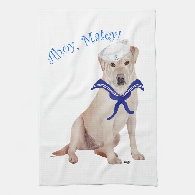 Yellow Labrador Retriever Sailor Kitchen Towel (Vertical)