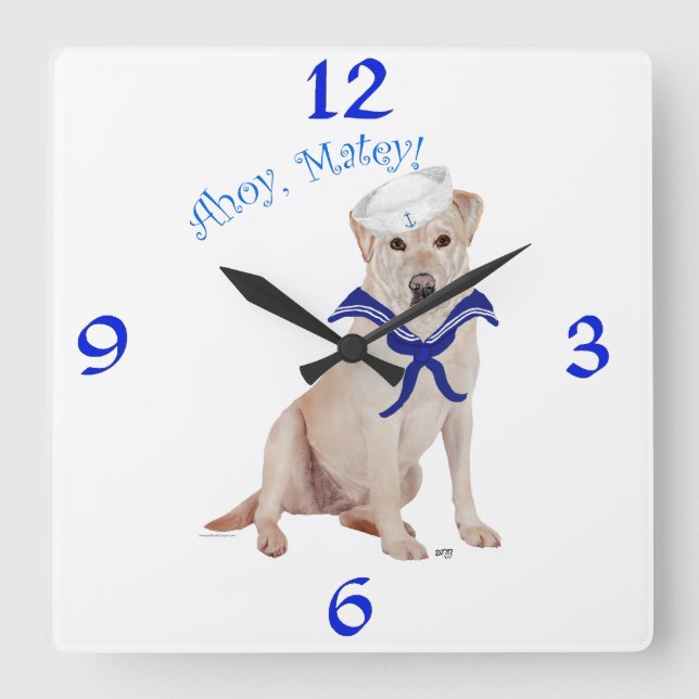 Yellow Labrador Retriever Sailor Square Wall Clock (Front)