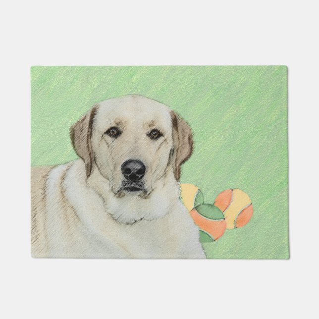 Yellow Labrador Retriever & Tennis Balls Painting Doormat (Front)