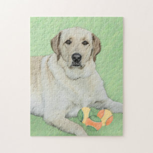 Yellow Labrador Retriever & Tennis Balls Painting Jigsaw Puzzle