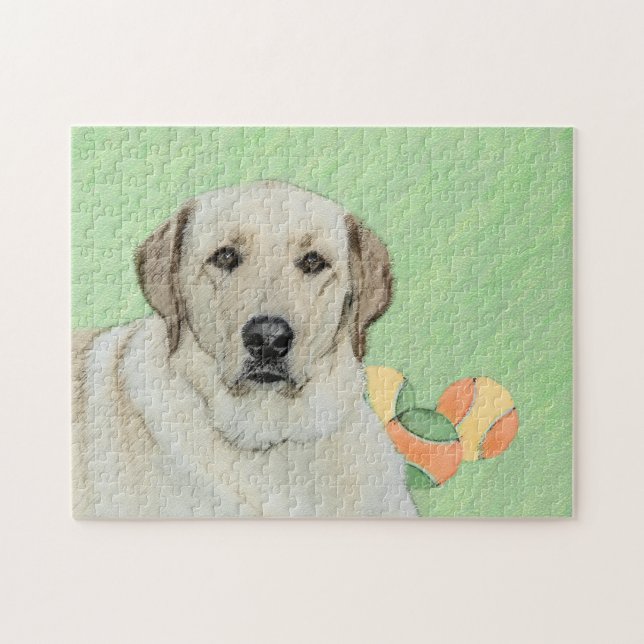 Yellow Labrador Retriever & Tennis Balls Painting Jigsaw Puzzle (Horizontal)
