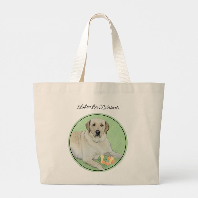 Yellow Labrador Retriever & Tennis Balls Painting Large Tote Bag (Back)