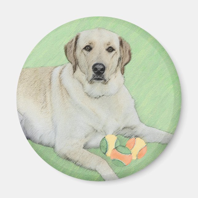 Yellow Labrador Retriever & Tennis Balls Painting Magnet (Front)