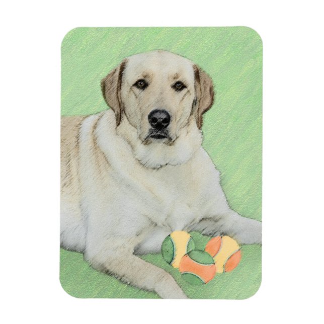 Yellow Labrador Retriever & Tennis Balls Painting Magnet (Vertical)