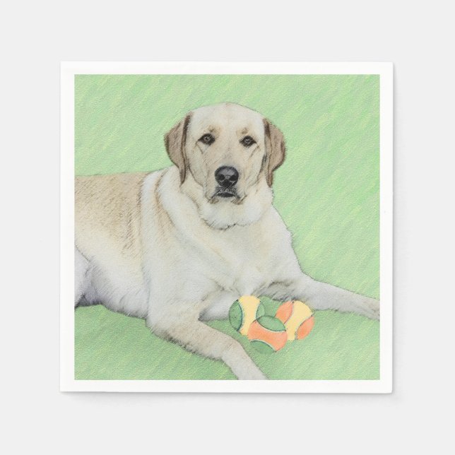 Yellow Labrador Retriever & Tennis Balls Painting Napkin (Front)