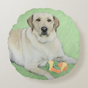 Yellow Labrador Retriever & Tennis Balls Painting Round Pillow