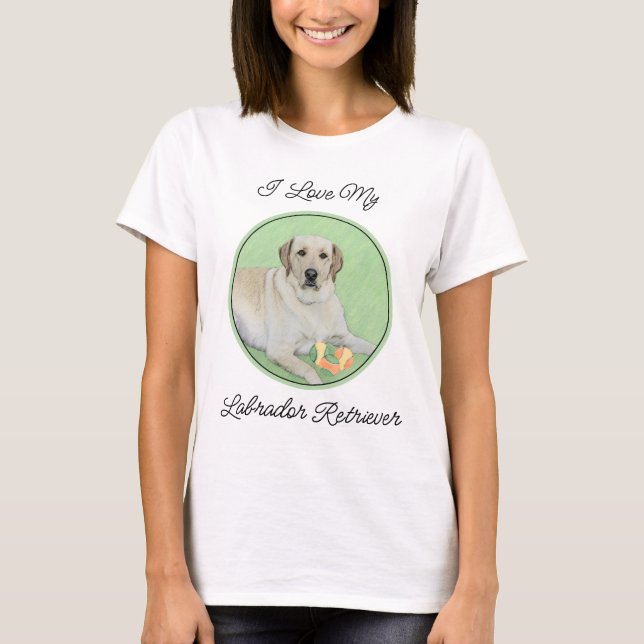 Yellow Labrador Retriever & Tennis Balls Painting T-Shirt (Front)