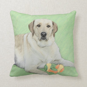 Yellow Labrador Retriever & Tennis Balls Painting Throw Pillow