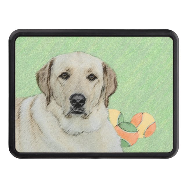 Yellow Labrador Retriever & Tennis Balls Painting Trailer Hitch Cover (Front)