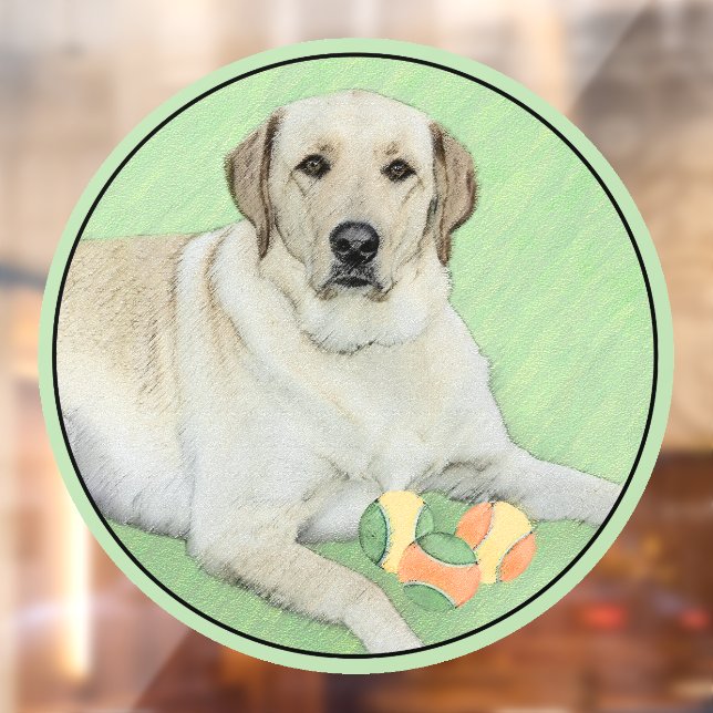Yellow Labrador Retriever & Tennis Balls Painting Window Cling (Sheet 2)