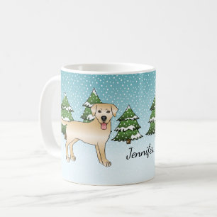 Yellow Labrador Retriever - Winter Forest & Name Coffee Mug