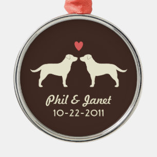 Yellow Labrador Retrievers with Heart and Text Metal Ornament